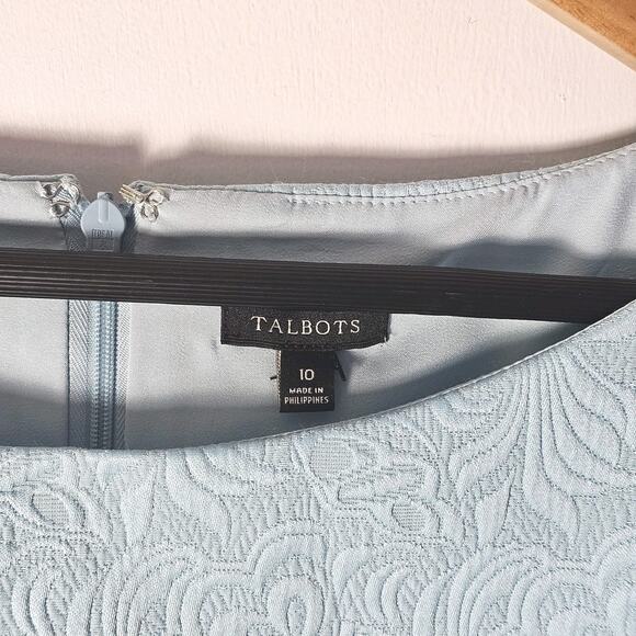 Talbots Light Blue Jacquard Brocade Midi Dress Sz 10 Ruffle Sleeve Jackie-O Tea - Picture 3 of 6